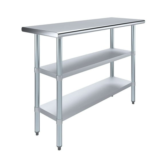AmGood 18 in. x 48 in. Stainless Steel Table with Two Undershelves | Metal Utility Kitchen Prep Work Table | NSF