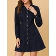 thumbnail image 5 of Women's Denim Dress Button Down Collar V Neck Long Sleeve A-line Cotton Jean Dress M Denim Blue, 5 of 8