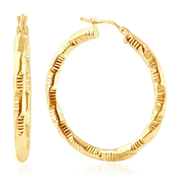 Pompeii 14k Yellow Gold 3mm Designer Hoops Women's Earrings 1 1/2" Tall 1.5grams (,)