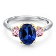 thumbnail image 3 of Gem Stone King 10K Two Tone Gold Blue Created Sapphire and Pink Lab Grown Diamond Engagement Ring for Women | 2.80 Cttw | Oval 9X7MM | Gemstone September Birthstone | Size 5, 3 of 6