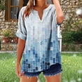 thumbnail image 4 of GaThRRgYP Women's Summer Short Sleeve Tops Chic,Women's V-neck Non Positioning Printed Summer Button Short Sleeved Loose and Fashionable T-shirt Top Navy L, 4 of 5