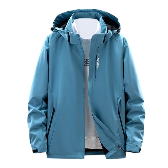 Mens Padded Jackets Casual Detachable Hood Long Sleeve Zipper Pocket Coat Hiking Outdoor Waterproof Windbreaker Warm Outwear Men's Lightweight Full Zip Jacket Blue 4XL