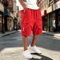 thumbnail image 2 of Mens Summer Shorts Elastic Waist Drawstring Solid Color Cargo Pants with Pockets Shorts, 2 of 3