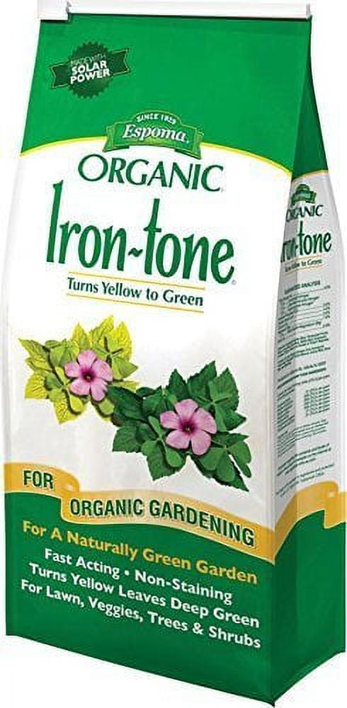 Espoma Organic Iron-tone 3-0-3 Plant Food for Organic Gardening, Lowers Soil pH for a Greener Lawn and Garden, Non-Staining, 5lb