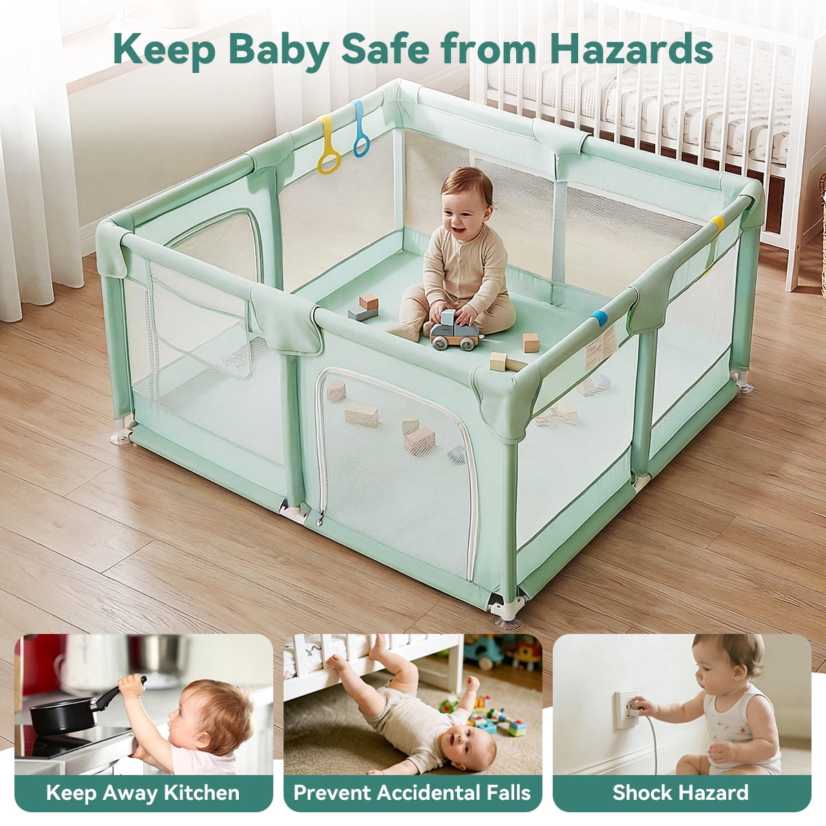 Large Baby Playpen, 50*50inch Activity Center Playard for Babies and Toddlers, Gray