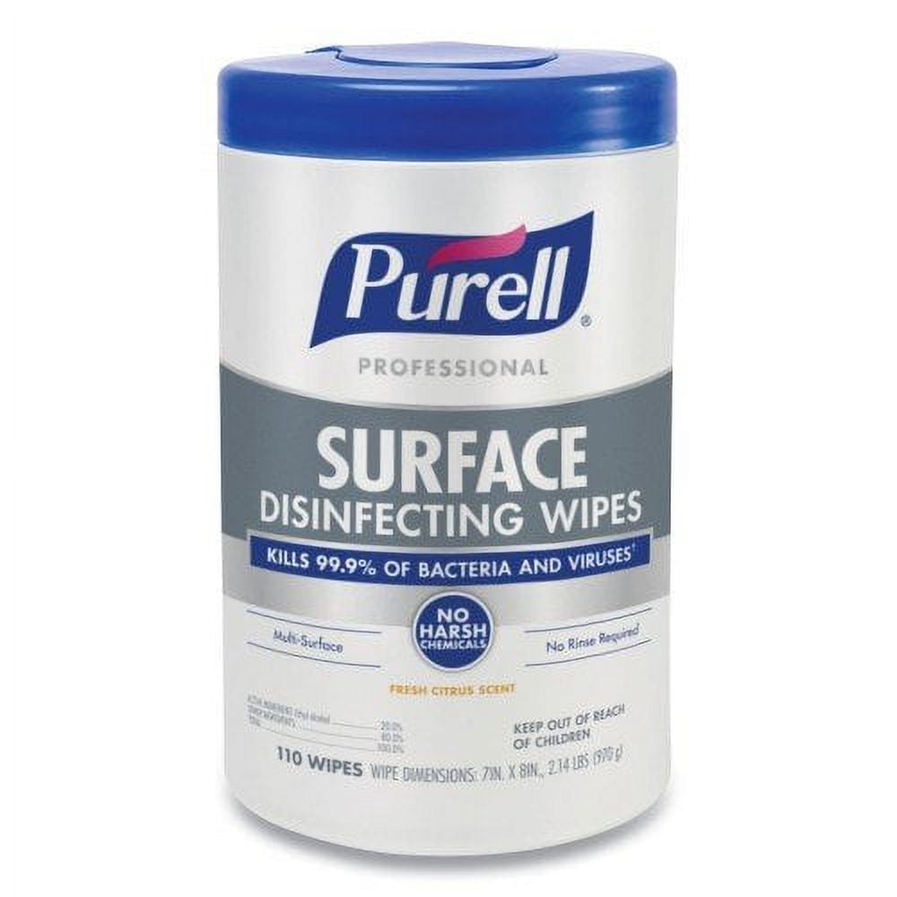 PURELL Disinfecting Wipes, Commercial Use, Alcohol-Based, 110 Count, 6 Pack, White