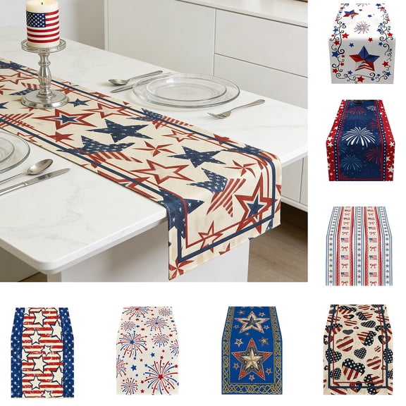 Nkmbld Patriotic Table Runner Decorations, Vintage Red White Blue Table Runners for Memorial Day Kitchen Dining Room Indoor Patriotic Party Decoration