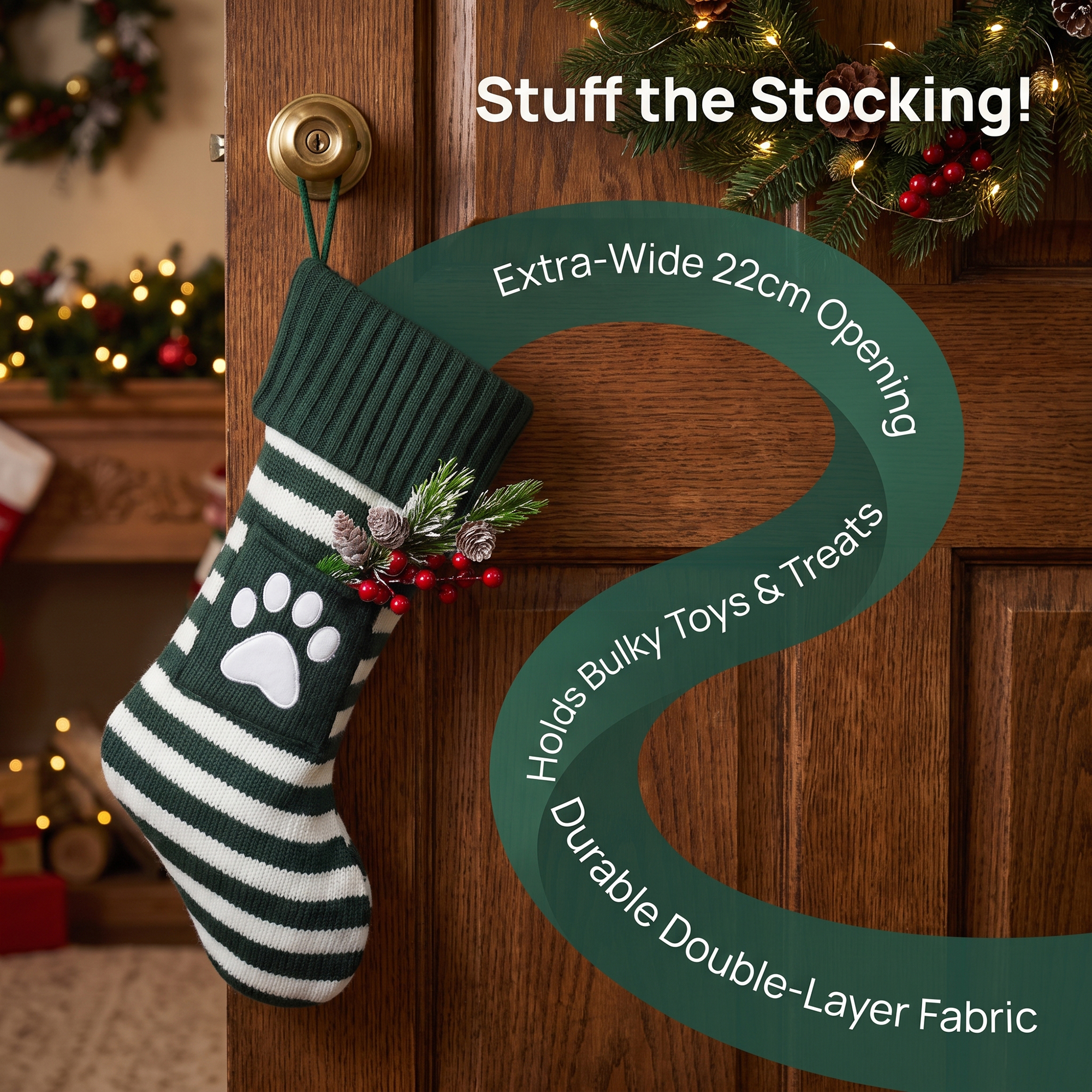 Unique Bargains Festive Christmas Stockings Luxury Cozy Lounge Accents Green 18"