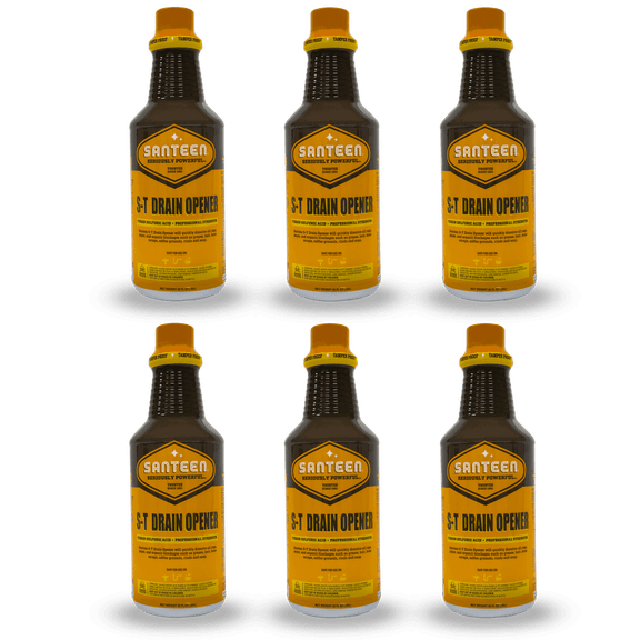 Santeen S-T Sulfuric Acid Drain Opener, Heavy Duty Clog Remover, 32 oz (6-Pack)