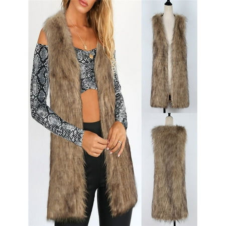 Women Warm Thickening Coat Jacket Faux Fur Fox Mink Parka Outwear Cardigan Vest