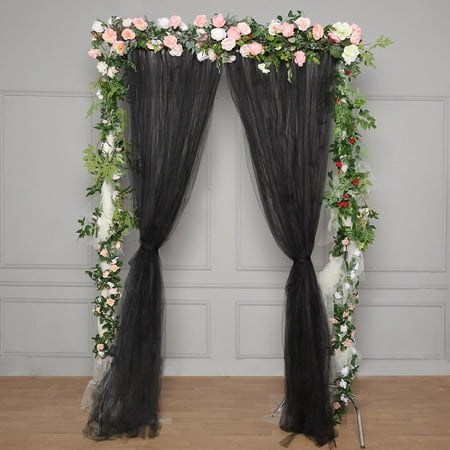 Image of Efavormart 5FTx10FT Double Sided Black Sheer Tulle Backdrop Curtain Panels with Satin Rod Pockets