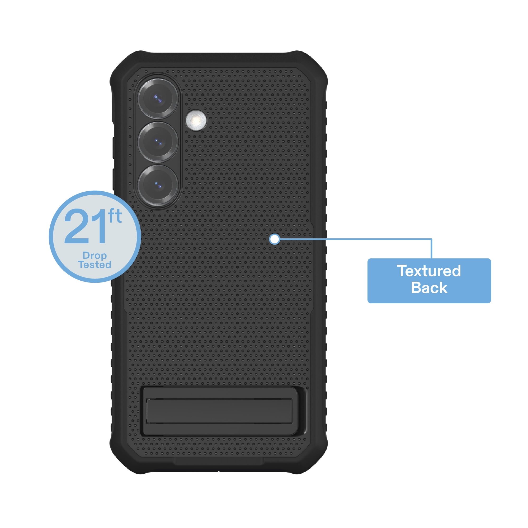onn Rugged Phone Case with Kickstand for Samsung Galaxy S25+ - Black