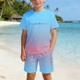 thumbnail image 2 of CUZIBR Boys Outfits Crewneck Cool Gradient Letter Print Short Sleeve And Shorts Casual Summer Playwear For Toddlers Kids Clothes Sets,Sky Blue,11-12 Years, 2 of 5