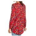 thumbnail image 2 of Chelsea And Theodore Long-Sleeve Crossover Woven Top In Red Floral Print, L, 2 of 2