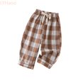thumbnail image 2 of LYHaoo Boys Plaid Casual Pants Summer Lightweight Breathable Loose Fit Outdoor Trousers For Kids Toddler Youth Girls' Pants(Brown), 2 of 7