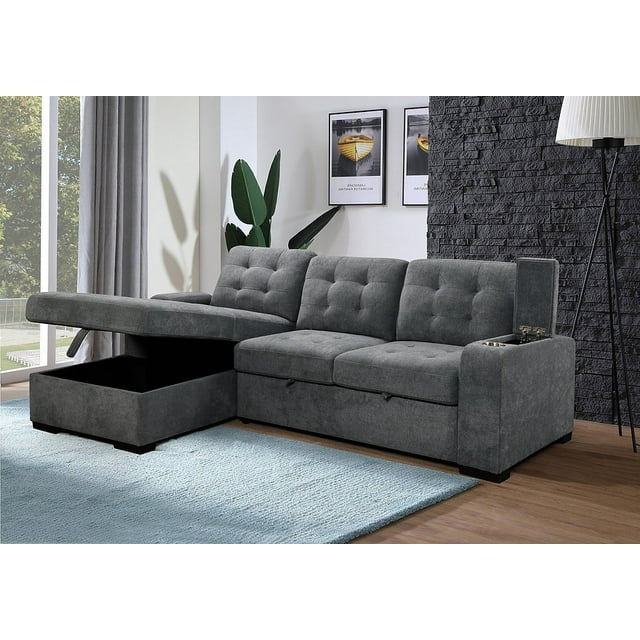 Soft Grey Left Hand Chaise Lounge with Hidden Bed