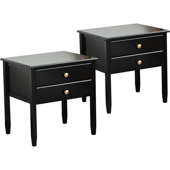 Maydear Bamboo Nightstand, Modern Bedside Table with Drawer, Wooden End Table Sofa Side Table for Bedroom, Living Room, White (Black, 2 Pack)