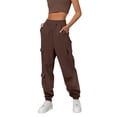 thumbnail image 2 of Pantalones cargo informales de color liso para mujer: cintura elástica, diseño con múltiples bolsillos, estilo jogger cónico para ropa de ocio y deportiva, 2 of 7