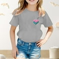 thumbnail image 2 of MIXUE Girls Tops & T-Shirts Kids Summer Heart Print Round Neck Short Sleeve Loose Casual T Shirts Daily-Wear,Gray,8-9 Years, 2 of 4