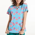thumbnail image 1 of TIMIFIS Hauts de Sarrau pour Femmes Saint-Valentin Hauts à Manches Courtes pour Femmes Uniforme de Travail Blouse à Poche Imprimée de la Saint-Valentin avec Poches - Imprimé Bleu, 1 of 5