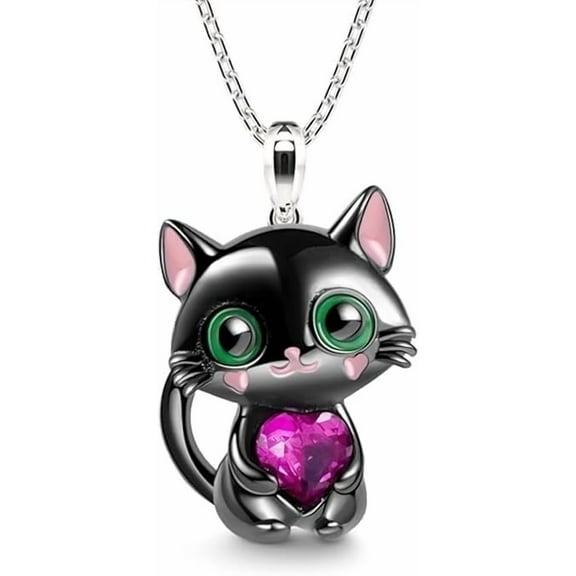 SE Kitty Cat Black Pendant Necklace Jewelry for Women Cat Lover Gifts Daughter Loved Necklace 18 2.4 inch Chain