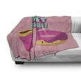 thumbnail image 3 of Anime Soft Flannel Fleece Throw Blanket, Kawaii Lettering with Donut and Coffee Smiling Cartoon Characters Pink Backdrop, Cozy Plush for Indoor and Outdoor Use, 50" x 60", Multicolor, by Ambesonne, 3 of 6