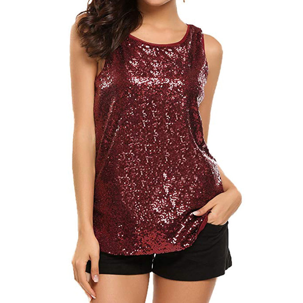Pink Queen - Women's Sexy Sleeveless Sparkle Shimmer Camisole Vest ...