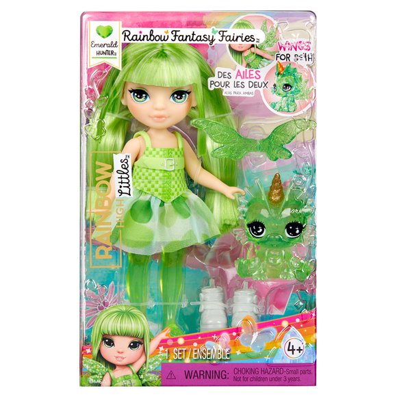Rainbow High Littles Rainbow Fantasy Fairies + Pet – Emerald Green 5.5" Posable Small Doll & Fantasy Dragon Pet