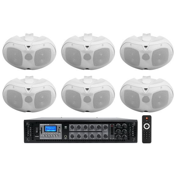 Rockville 6-Zone Amplifier 6) White Dual 4" 70v Wall Speakers For Restaurant/Bar