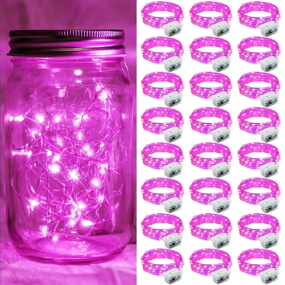 String Lights Chzk, 7 pies, 20 LED, batería rosa impermeable, paquete de 24