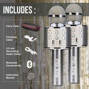 Mockins 2 Pack Silver Portable Microphones | Built in Bluetooth Speaker and Recording Mic