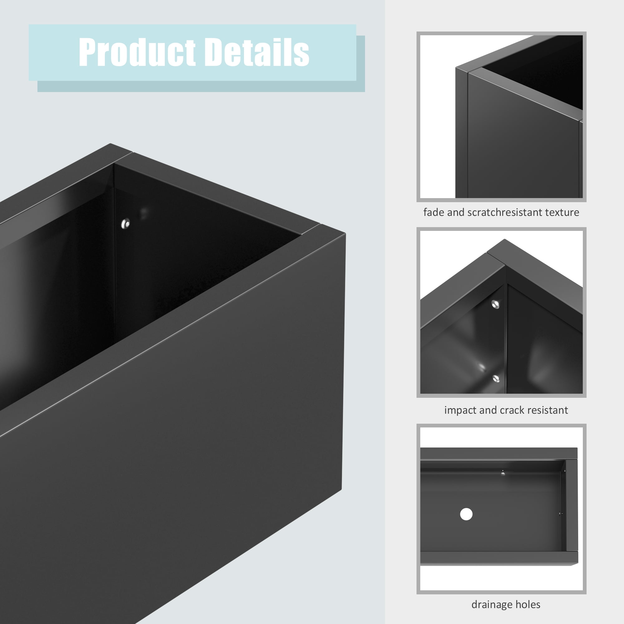 MAYEERTY 36*10"Large Metal Rectangular Planter with Drainage Holes for Tall Plants&High-Traffic Areas