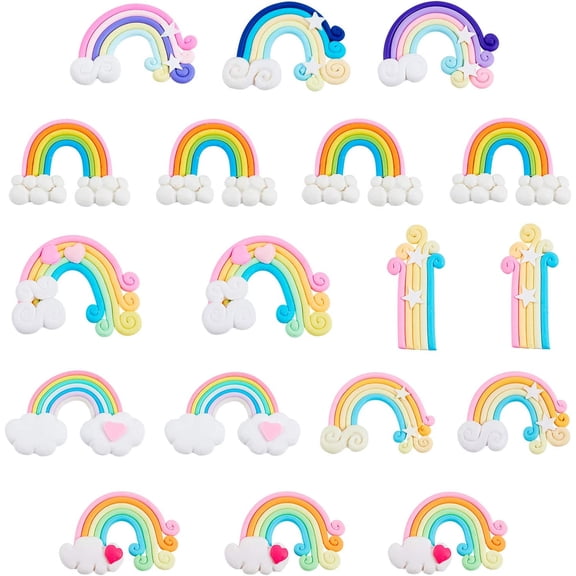 40 Pcs Rainbow Slime Charms Handmade Polymer Clay Beads Colorful Flatback Polymer Clay Rainbow Cloud Ornaments for s