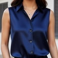 thumbnail image 6 of Sillenn Womens Sleeveless Shirts Button Down Collared Shirt Silky Satin Blouse Business Work Summer Tank Top Peasant Tunic Tops Classical Blouse Dressy Casual V Neck Basic Tank Tops Blue L, 6 of 8