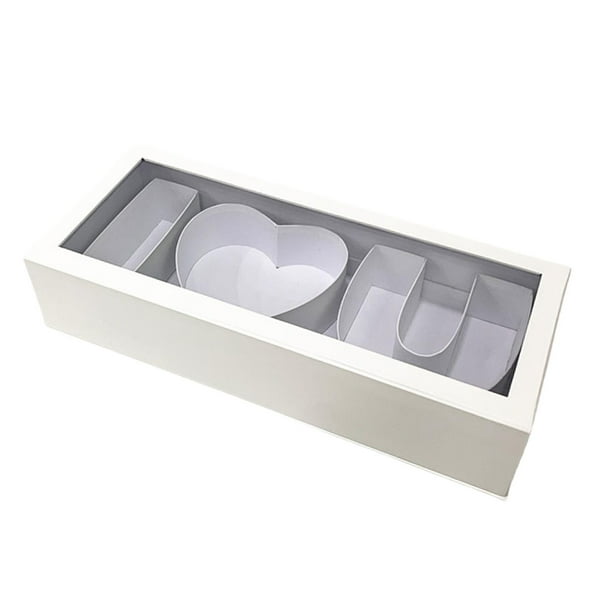 Caja de flores vacía con forma de letra "Te amo", caja de regalo rellenable con forma de letra blanco