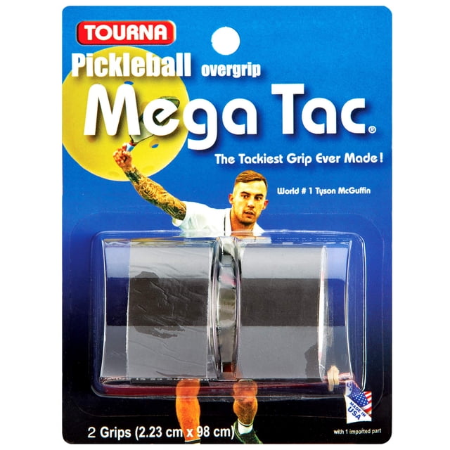 Overgrip de pickleball Tourna Mega Tac negro, pack de 2