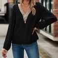 thumbnail image 5 of Diufon Long Sleeve Tops for Women Lace Patchwork V Neck Blouses Fall Casual Solid Color Tunics, 5 of 7