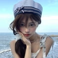thumbnail image 5 of Jiibva Sailor Hat Navy Yacht Captain Hat with Sweet Bow Sail Hat for Adult Women Simple Style Halloween Party Caps, 5 of 7