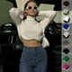 thumbnail image 2 of Suéter corto de cuello alto con dobladillo irregular para mujer, camisa corta de cuello alto para mujer, manga larga, tejido acanalado, otoño e invierno, 2 of 6