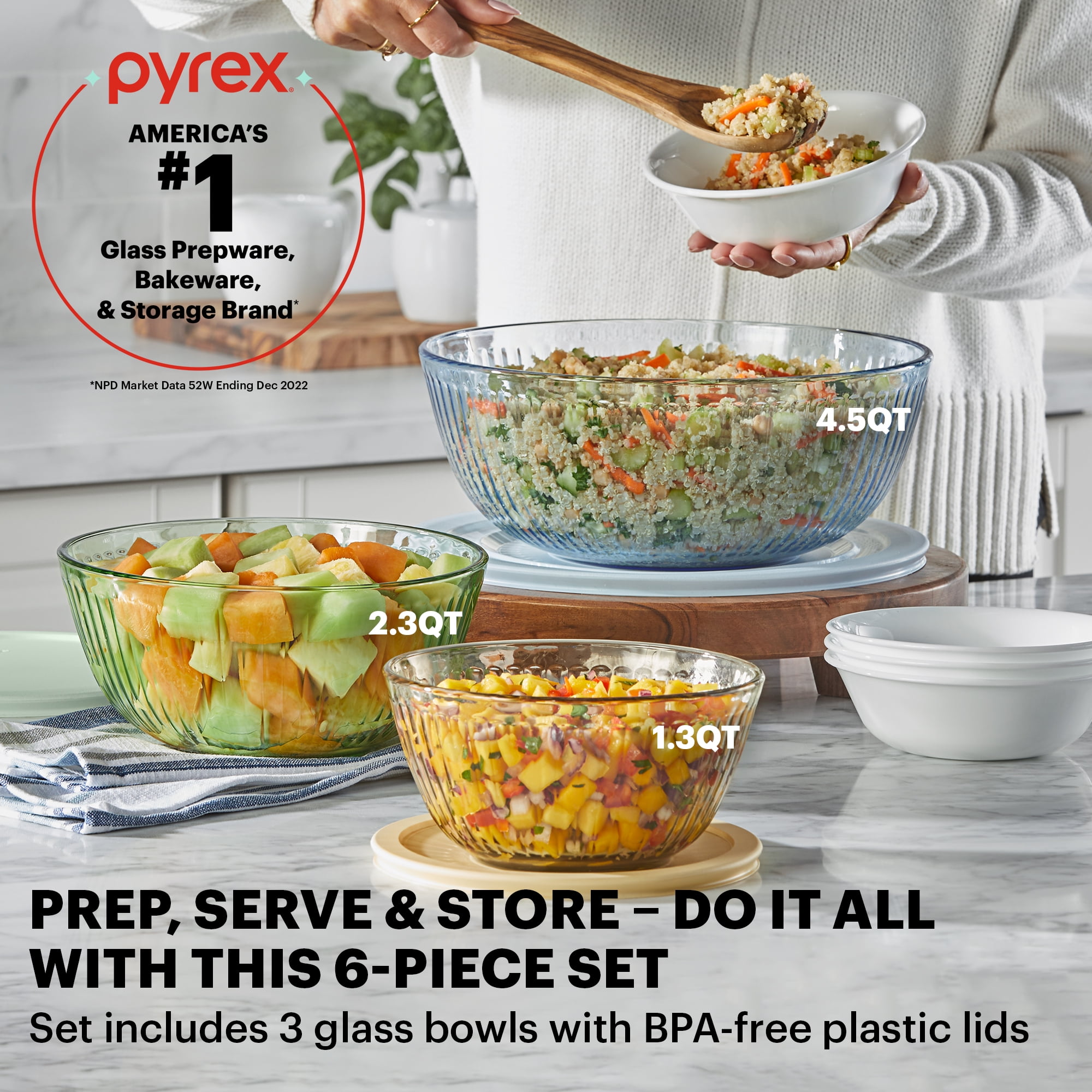 Pyrex 6-Piece Set: Blue Glass Mixing
