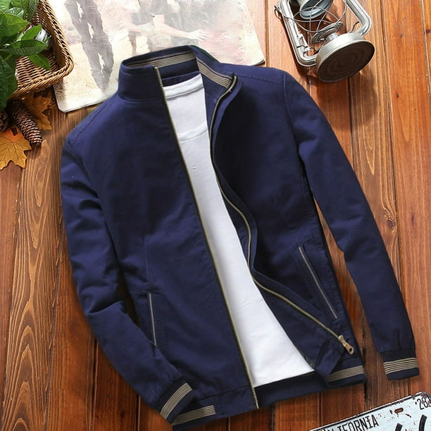 Sarkoyar Autumn Winter Men Jacket Solid Color Slim Zipper Plus Size Ribbed  Cuff Stand Collar Coat Streetwear