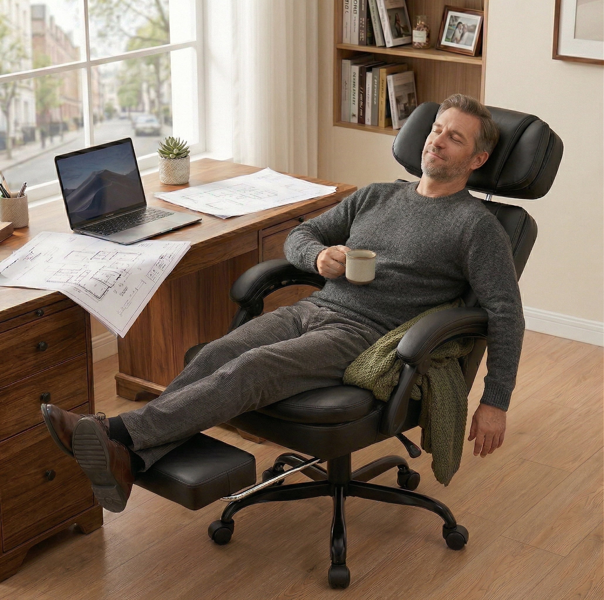 Waleaf Office Chair with Footrest, Ergonomic High Back Computer Desk Chair with Adjustable Headrest and Lumbar Support for Home Office