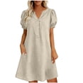 thumbnail image 2 of Dresses Casual Short Sleeve Aline Midi Dress Women Fashion Casual V-Neck Linen Pockets Dress Solid Short Sleeve Dress Khaki L, 2 of 5