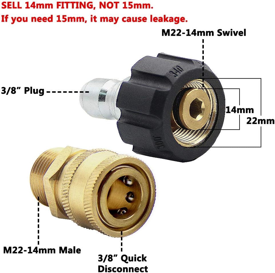 Chasenew Pressure Washer Adapter Set, Quick Disconnect Kit, M22 14 mm Quick Connect Swivel to 3/8'' Quick Connect Fittings, 3/4" to Quick Release (8 Sets)