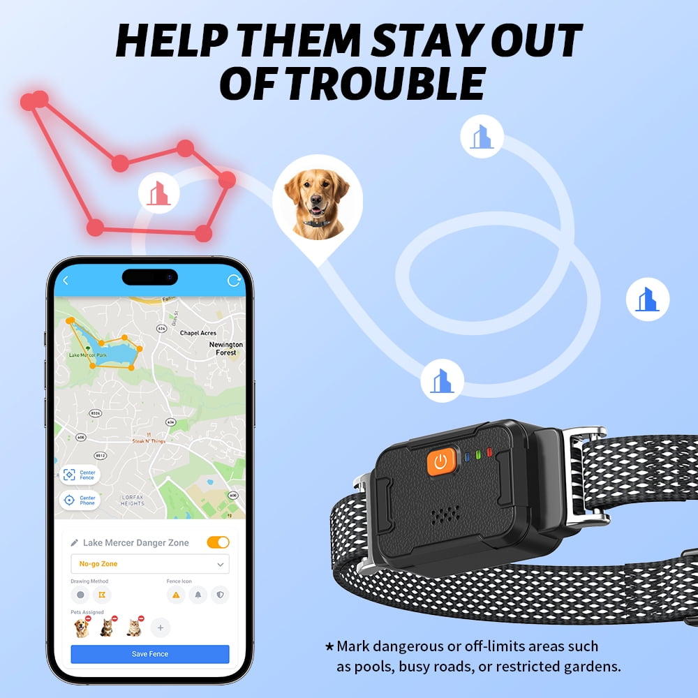 PcEoTllar Wireless Dog Fence System & GPS Dog Collar, Free App/Remote Controlled Custom Boundary, 3 Tracking Modes, Beep/Vibration, Waterproof
