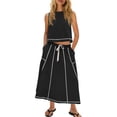 thumbnail image 3 of VBTAPA Womens Skirt Sets 2026 Summer 2 Piece Outfits Sleeveless Crop Top Drawstring Maxi Skirts Matching Lounge Set Black XL, 3 of 8