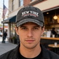 thumbnail image 2 of AJGRHE Distressed Baseball Cap With 3D Embroidery Unique Washed Denim Hat For Daily Casual Outdoor Hiking Black One Size, 2 of 9