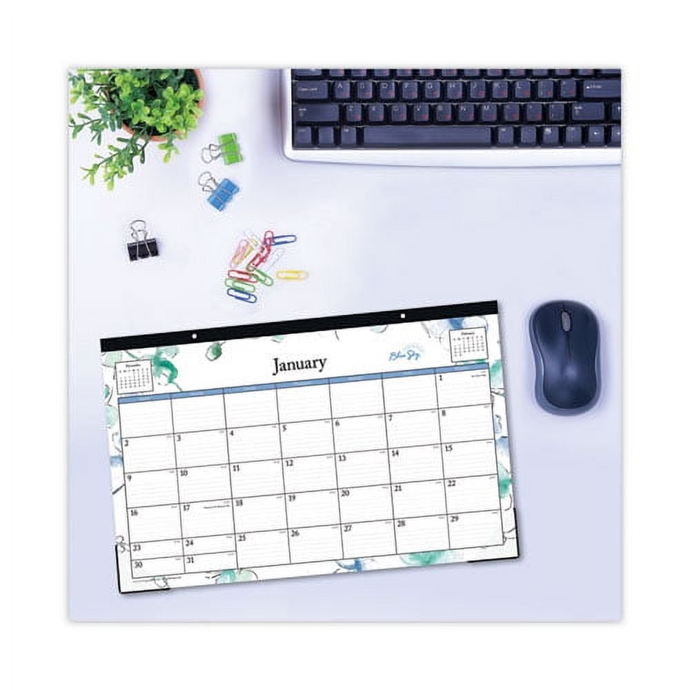 Lindley Desk Pad, Floral Artwork, 17 x 11, White/Blue/Green Sheets, Black Binding, Clear Corners, 12-Month (Jan to Dec): 2026 | Bundle of 2