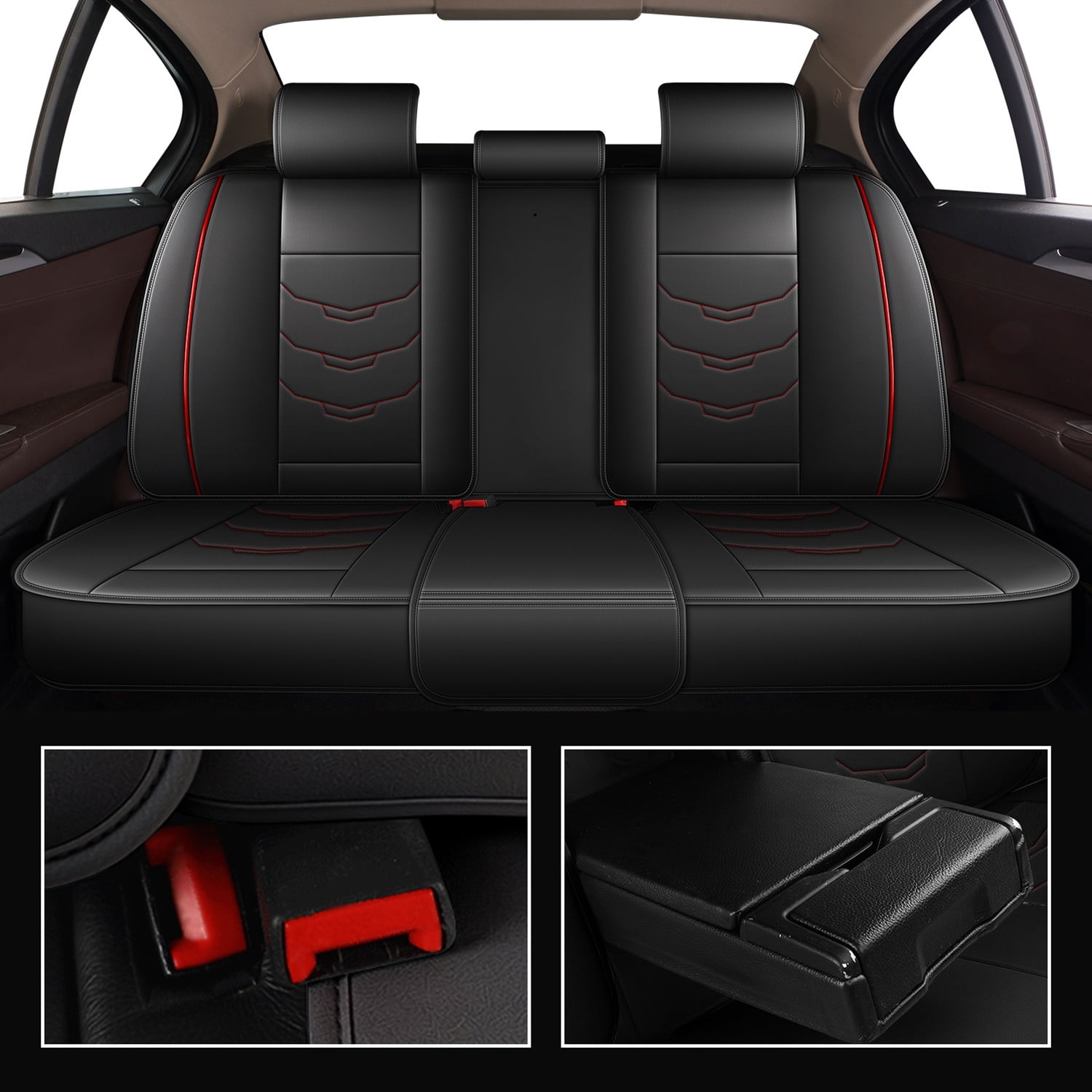 LAONNVIR Car Seat Covers Fit for Honda CR-V/CRV 2007-2024 2025: 5 Seats Full Set Breathable Leather Automotive Seat Protectors,Red Full Set(2 Row 5 Seats)