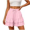thumbnail image 4 of CAIVO Women Casual Summer Shorts With Ruffle Layered Pockets Loose Fit Elastic Waist Beach Shorts For Travel Daily Wear Relaxed Fit Outdoor Work Solid Color Bottoms, 4 of 8